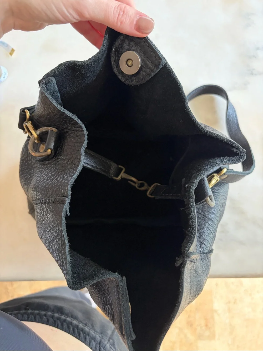 Triangle Shoulder Bag in Pebbled Black